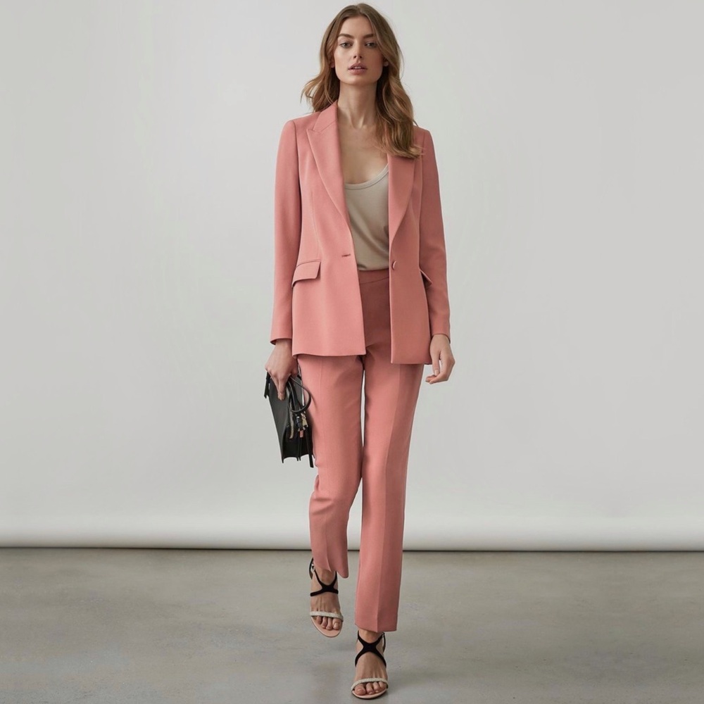 reiss  phoenix high rise tapered slim leg trousers in apricot, size 6